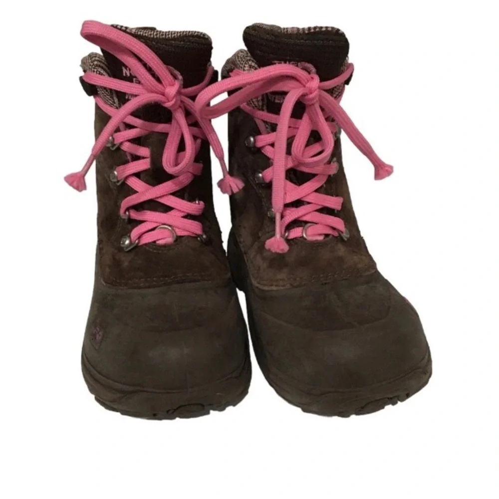 The North Face Suede Brown Lace-Up Waterproof Winter Boots Kids Girl 1